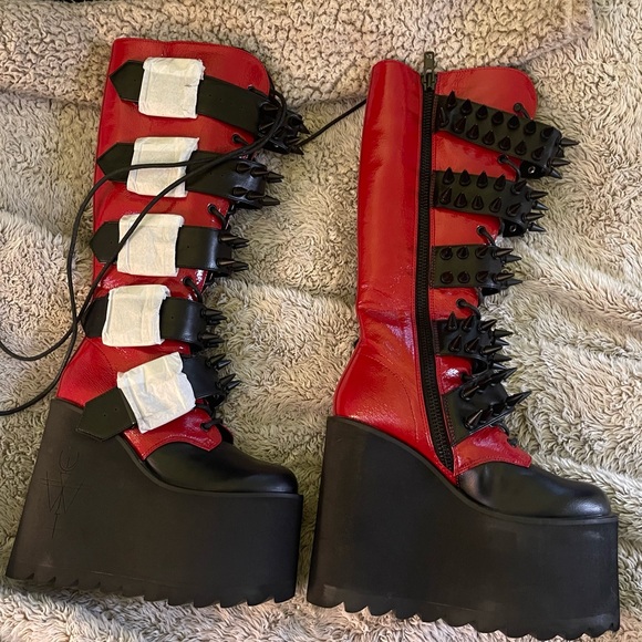 NEW Widow Appetite For Destruction Dolls Kill Spiked Boots Platform Faux Leather - Picture 5 of 11